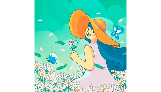 奔跑在花丛中的女孩设计春天矢量素材(AI/EPS)