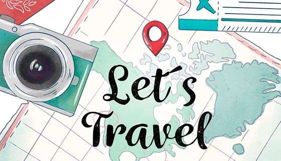 旅游元素水彩地图矢量素材(EPS/AI)