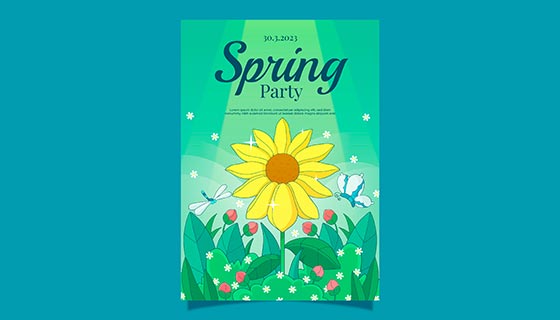 手绘风格的金黄色向日葵设计春天海报矢量素材(AI/EPS)