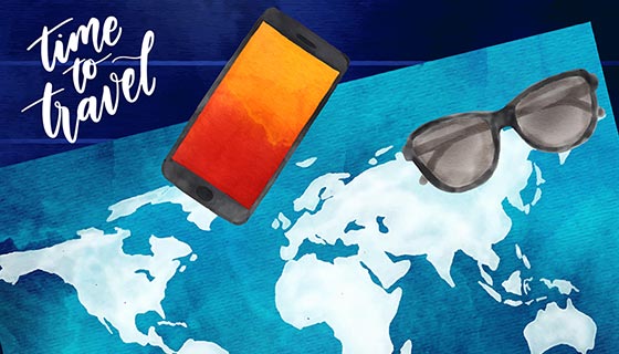 旅游元素水彩地图矢量素材(EPS/AI)