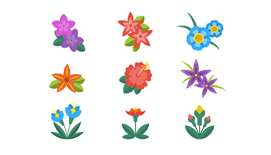 扁平热带花卉矢量素材(EPS/AI/PNG)