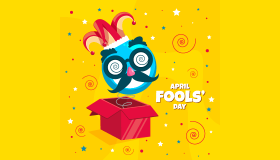 盒子里弹出的晕眼八字胡小丑愚人节矢量素材(AI/EPS)