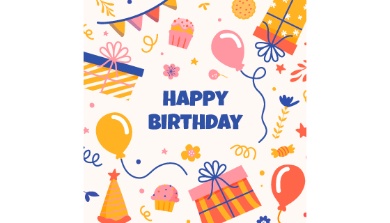 手绘风格生日元素设计生日快乐背景矢量素材(AI/EPS)