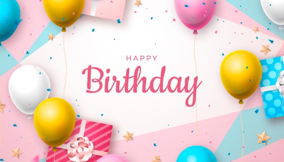 多彩气球和礼物设计生日快乐背景图片矢量素材(AI/EPS)