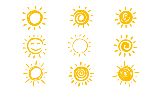 九个手绘涂鸦风格的太阳矢量素材(EPS/PNG)