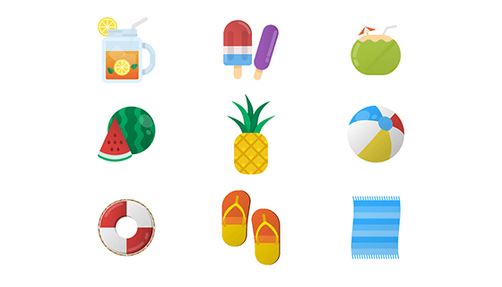 扁平夏日元素矢量素材(EPS/AI/PNG)