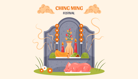 清明节扫墓祭祀矢量素材(AI/EPS)