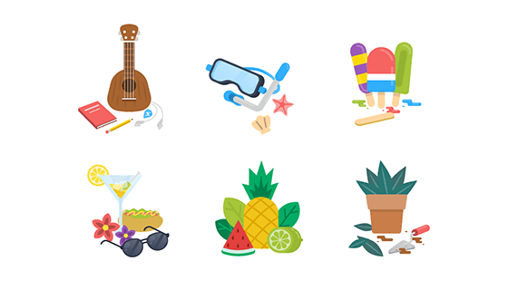 扁平夏日元素矢量素材(EPS/AI/PNG)