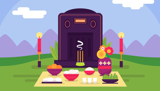 清明节扫墓祭祀矢量素材(AI/EPS)