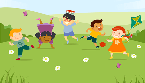 可爱小朋友公园玩耍矢量素材(EPS/AI)