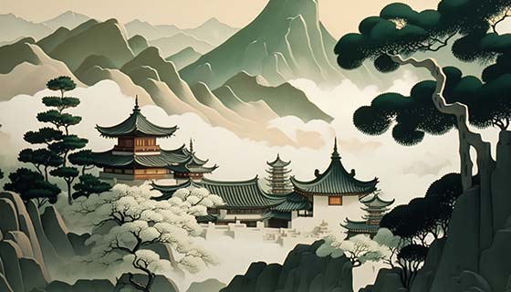 藏在深山里的寺庙图片素材(JPG)