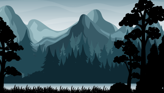 森林里的山脉和树木剪影矢量素材(EPS)