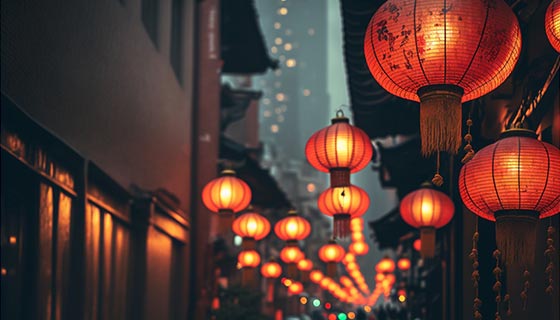 挂满灯笼的巷子春节背景图片素材(JPG)