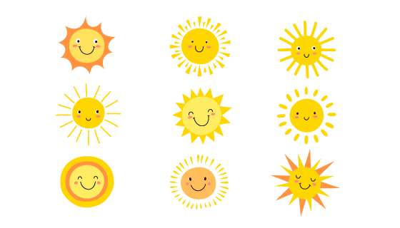 九个可爱的太阳矢量素材(EPS/PNG)