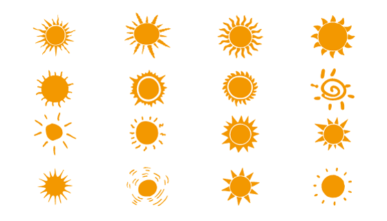 16个手绘风格的太阳矢量素材(EPS/PNG)