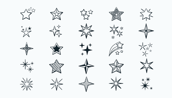 25个手绘风格的闪亮星星矢量素材(AI/EPS/PNG)