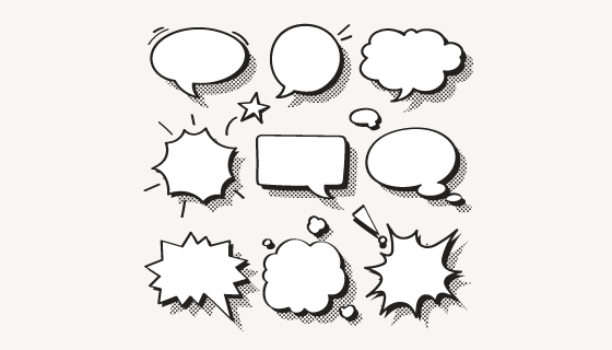 九个半色调风格聊天气泡矢量素材(EPS/PNG)