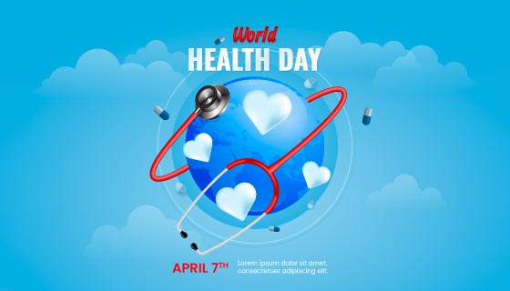 听诊器心脏地球设计世界卫生日矢量素材(AI/EPS)