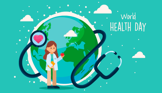 医生给地球听诊设计世界卫生日矢量素材(EPS)