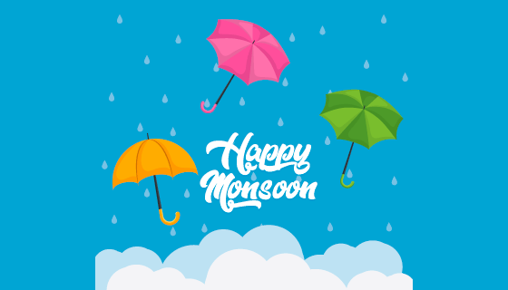 雨中多彩的雨伞设计雨季背景矢量素材(EPS)