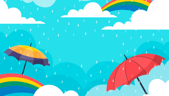 雨季天空中的彩虹和雨伞矢量素材(AI/EPS)