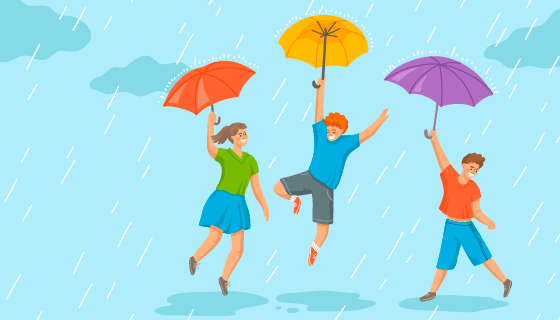 撑着雨伞在雨中嬉戏的青年矢量素材(AI/EPS)