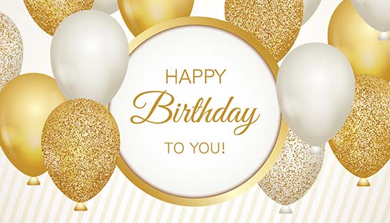 金色白色气球生日快乐背景矢量素材(EPS/AI)