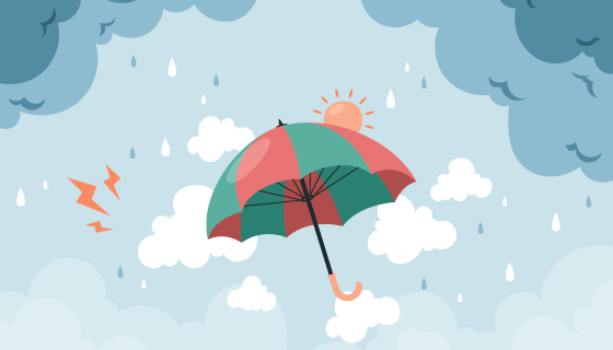 太阳雨下的雨伞设计雨季背景矢量素材(AI/EPS)