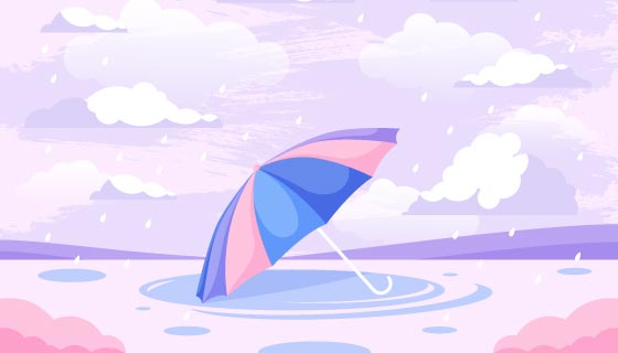 扁平风格雨中的雨伞雨季背景矢量素材(AI/EPS)