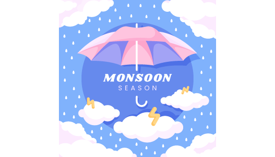 云层雨滴雷电雨伞设计雨季背景矢量素材(AI/EPS)