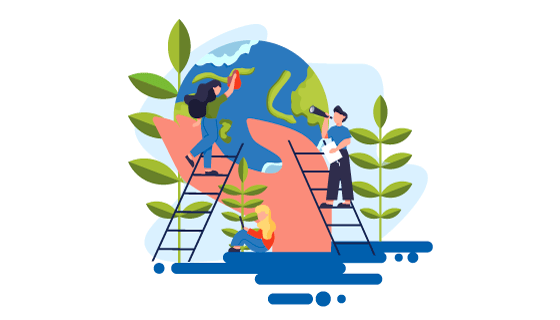 给地球披上绿植的人们插画矢量素材(EPS/PNG)