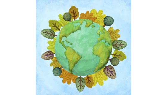 水彩风格种满树木的地球矢量素材(AI/EPS)