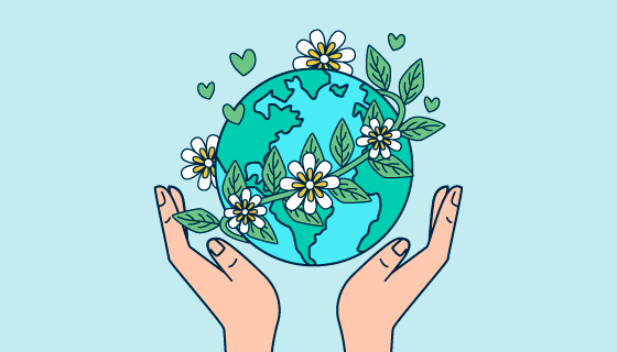 双手捧着开满鲜花的地球矢量素材(AI/EPS)