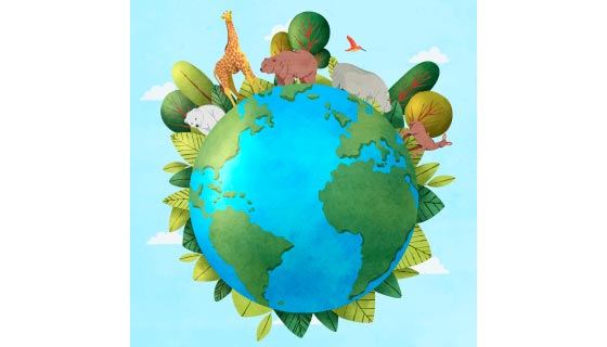 长满植物和布满动物的地球矢量素材(AI/EPS)