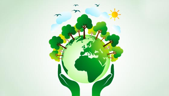 双手捧着长满树木的地球矢量素材(EPS)