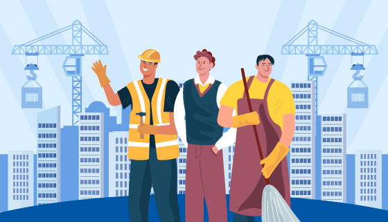 三个不同职业的工人设计劳动节矢量素材(AI/EPS)