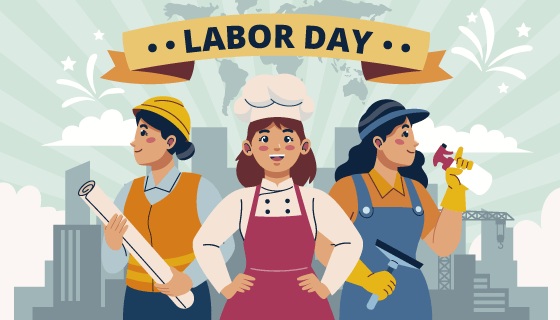 三个不同职业的工人设计劳动节矢量素材(AI/EPS)