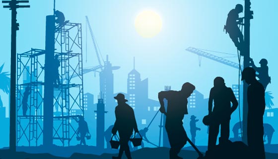 烈日下工人们的剪影设计劳动节矢量素材(EPS)