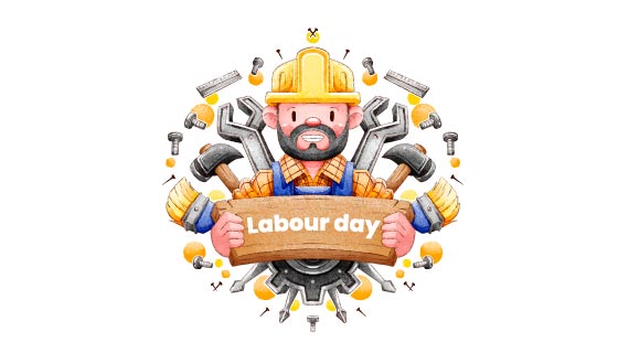 带着许多工具的工人设计劳动节矢量素材(AI/EPS)