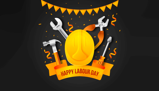 安全帽扳手锤子等工具设计劳动节矢量素材(AI/EPS)