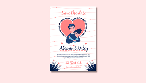 爱心婚礼请柬矢量素材(EPS/AI)