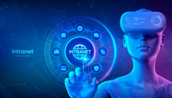 带着 VR 眼睛访问网络体验科技的人们矢量素材(EPS)