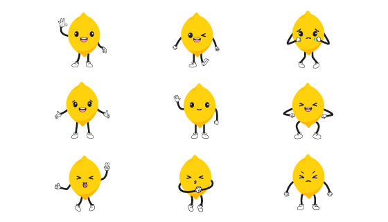 九个不同动作和表情的柠檬矢量素材(EPS)