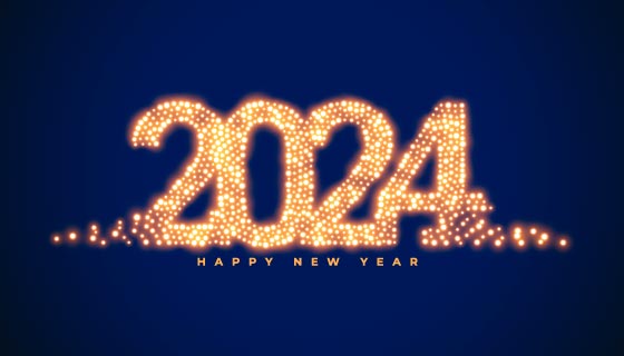 许多闪亮的圆点组成的2024新年快乐矢量素材(EPS)