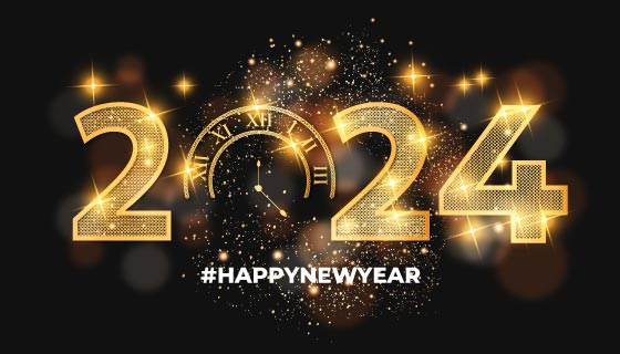 金色璀璨的2024新年快乐背景矢量素材(EPS)