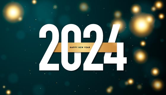 金色圆点设计2024新年快乐背景矢量素材(EPS)