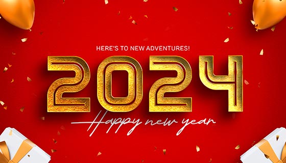 金色数字设计2024新年快乐背景素材(PSD)