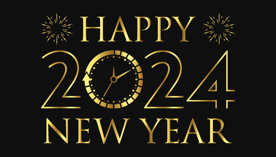 创意金色数字设计2024新年快乐背景矢量素材(EPS)