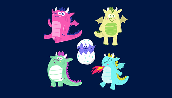 手绘可爱龙宝宝矢量素材(EPS/AI/PNG)