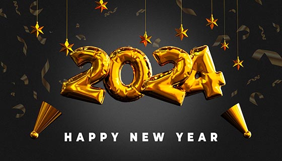 金色数字设计2024新年快乐背景图素材(PSD)